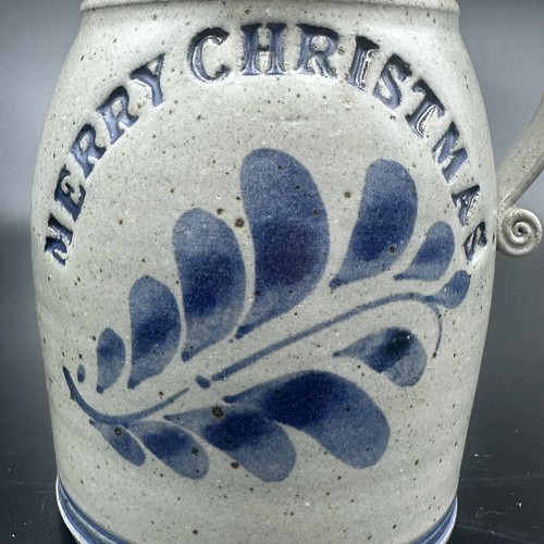 Westerwald Stoneware Salt Glaze Blue Country Christmas 9” Pitcher 1988 Signed - Picture 8 of 10