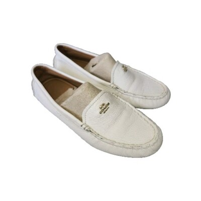 Coach Amber Womens B White pebbled leather driving moccasin loafers  shoes