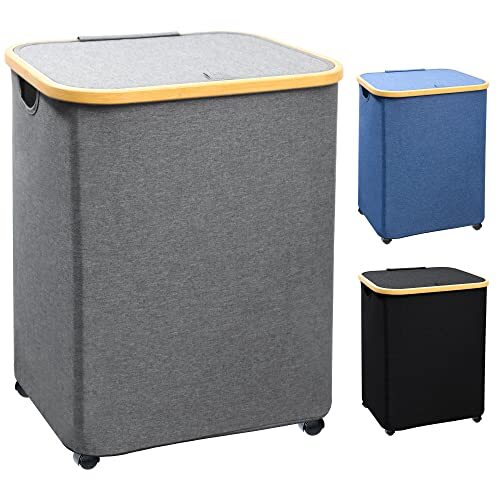 Laundry Hamper with Lid - 72L Rolling Laundry Hamper with Wheels Dirty Clothe...-image