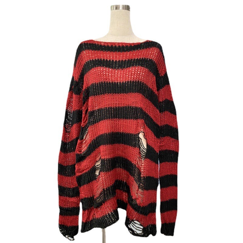 Lady Loose Knitted Sweater Pullover Tops Oversized Ripped
