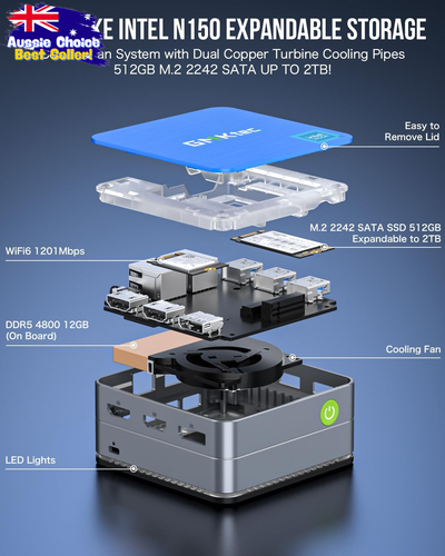 Mini PC Intel N150 3.6GHz Windows 11 Pro 12GB 512GB SSD 4K WiFi6 BT5.2 Dual LAN - Picture 4 of 12