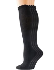 4 Pairs Women's Diabetic Knee-Hi Socks Non-binding Seamless Black Lace