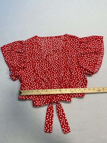 Shein Blouse Top Womens Large Red Floral Crop V-Neck Flutter Sleeve Pullover - Picture 4 of 11
