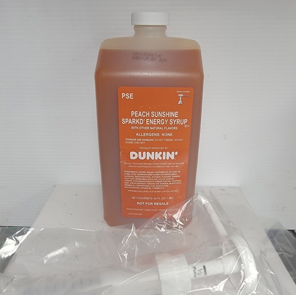 Dunkin' Peach Sunshine SPARKD' Energy Syrup With Pump 64 oz. eBay
