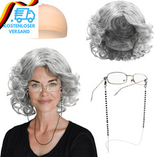 FUIPVGI Kostüm-Set Für Alte Dame, Graues Oma-Perücken-Set Mit Oma-Perücke, Brill