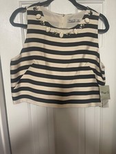 Eliza J Navy Blue/Creme Stripe Crop Top. SZ  12