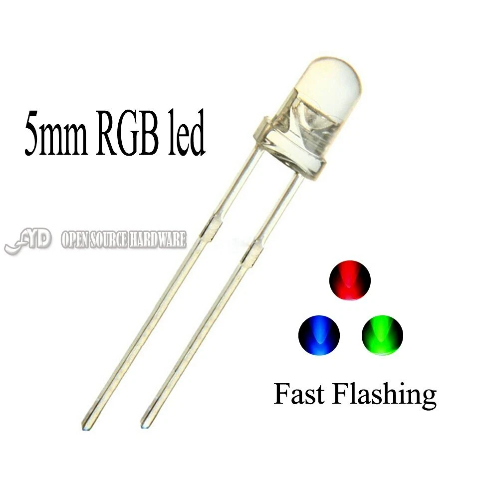 100pcs Colour Changing Blinking 5mm Flashing LED Diode Flash RGB Transparent