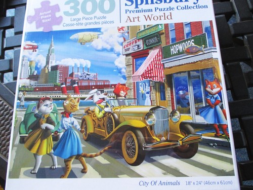 Spilsbury 300 Piece Puzzle "City of Animals" 18"x24" Premium Linen Art World - 第 2/4 張圖片
