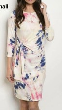 Sweet Claire Tie Dye 3/4 Sleeve Tie Waist Fitted Stretchy Dress Women's Sz Small
