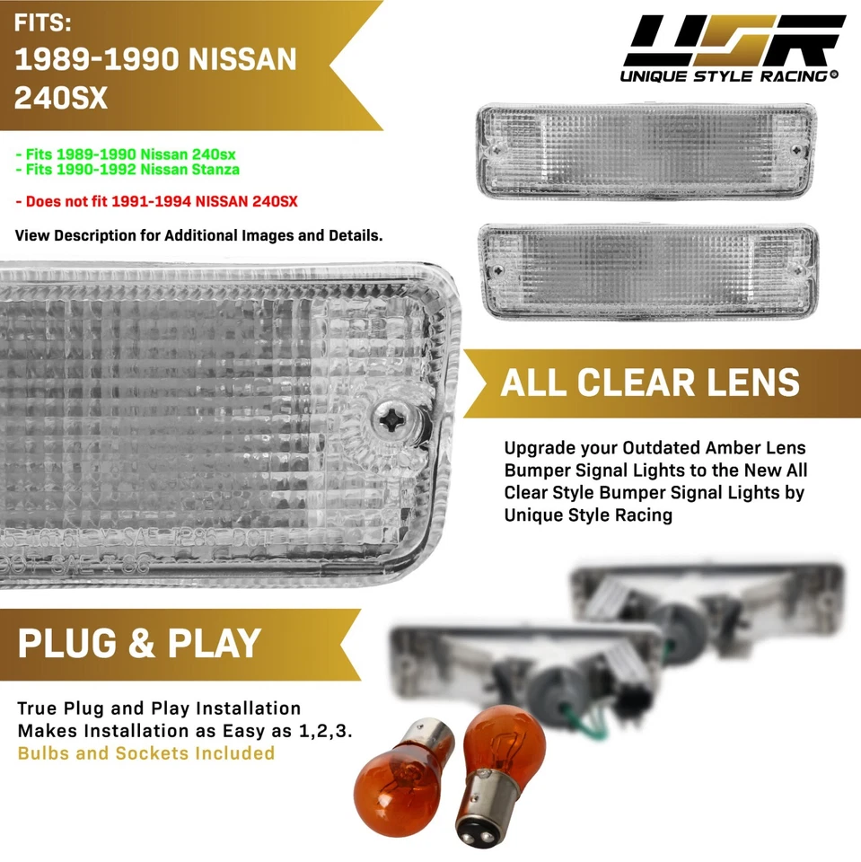 DEPO Clear Bumper Signal Light For 1989-1990 Nissan 240SX S13 / 1990-1992 Stanza — 第 3/4 张图片