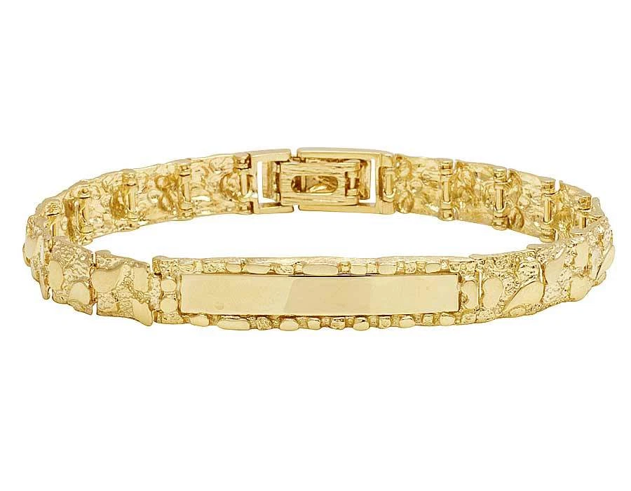 Men s Real 10K Yellow Gold Nugget Style Designer Solid ID Bracelet
