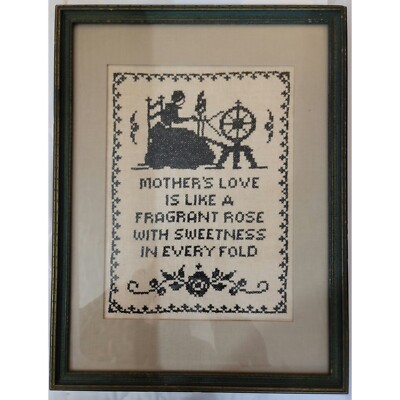 1900s Framed Linen Colonial Americana Antique Needlework Cross Stitch Sampler