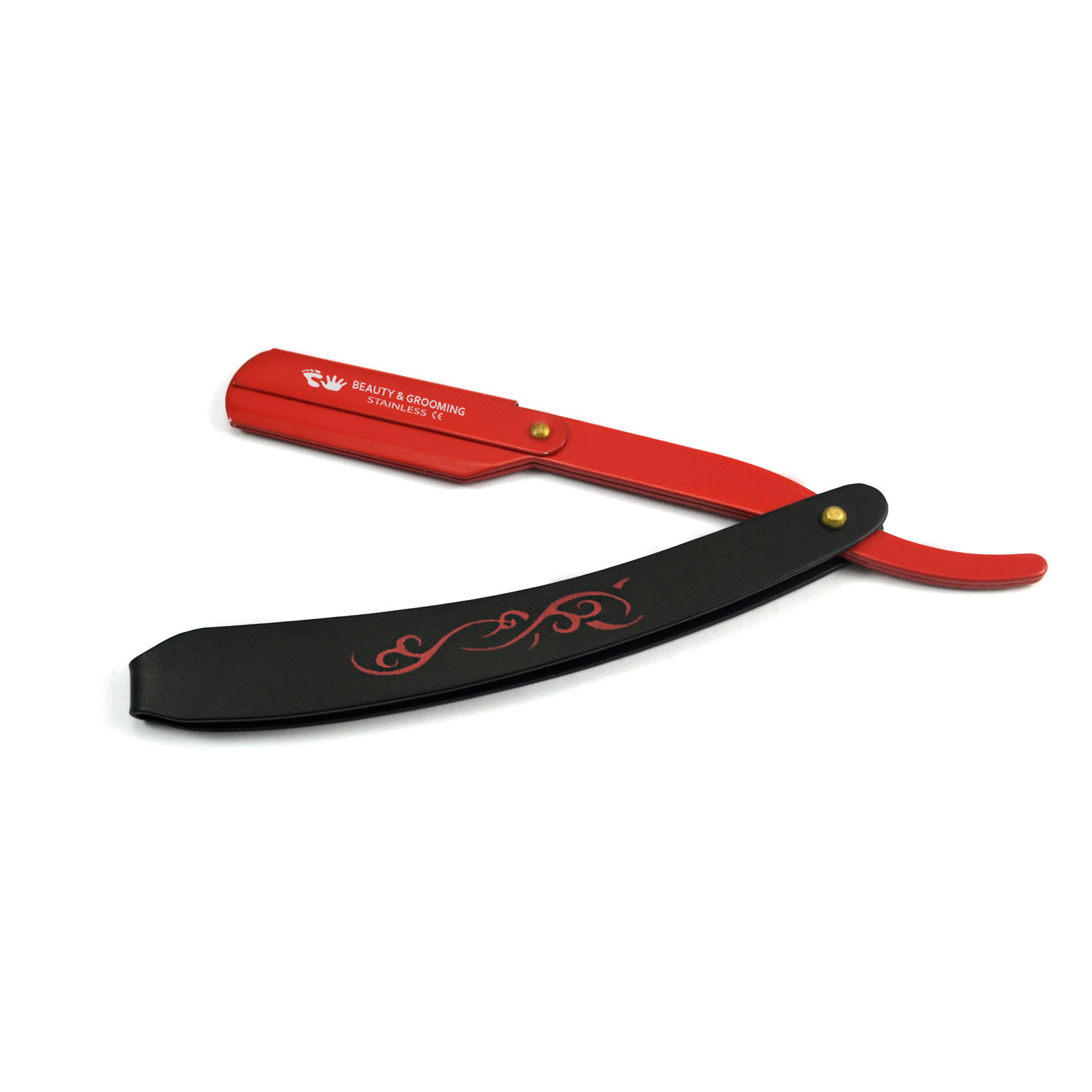 Professional Straight Edge Hair Shaving Red & Black Steel Folding Tool