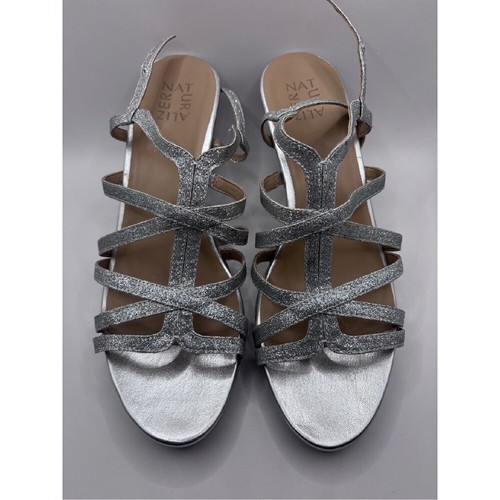 Naturalizer Baylor Silber Glitzer Riemchen Sandale Plateau Absatz Gr. 11 W