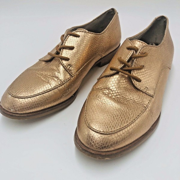 Gorman Sz 37 Bronze Croc Style Leather Shot Gun Lace Up Low Heeled Brogues
