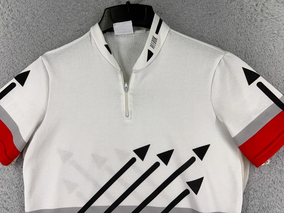 Camiseta deportiva de ciclismo Reebok vintage para adulto mediana roja blanca 1/4 bolsillos con cremallera laterales de malla Foto 4 de 4