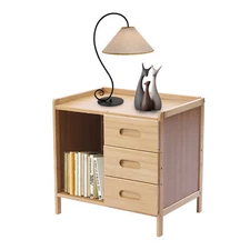 3-tier Bedside Table Nightstand End Side Organizer Natural Bamboo Storage Box
