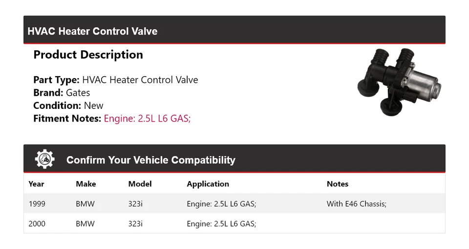适用于 1999 - 2000 宝马 323i 2.5L L6 气体暖通空调加热器控制阀门 — 第 2/4 张图片
