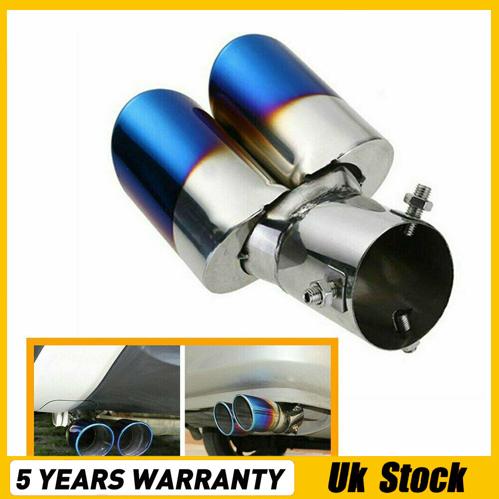 Universal Double Twin  Stainless Steel Exhaust Tip Trim Pipe Tail Muffler Chrome