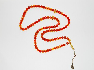 GENUINE ROUND TRANSPARENT ANTIQUE AMBER, 101 BEADS 35'' +3.7'' PENDANT TASBIH 45g