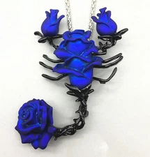 Blue Rose Flower Big Scorpion Pendant Long Necklace/Brooch