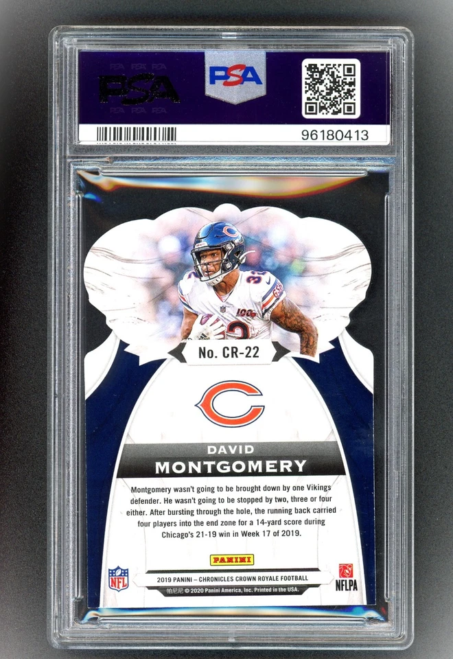 2019 Panini Chronicles David Montgomery (RC) Crown Royale Purple #CR22 /49 PSA 8 - Image 2 of 2