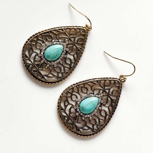 New Simulated Turquoise Teardrop Drop Earrings Gift Vintage Women Party Jewelry - Picture 2 of 3