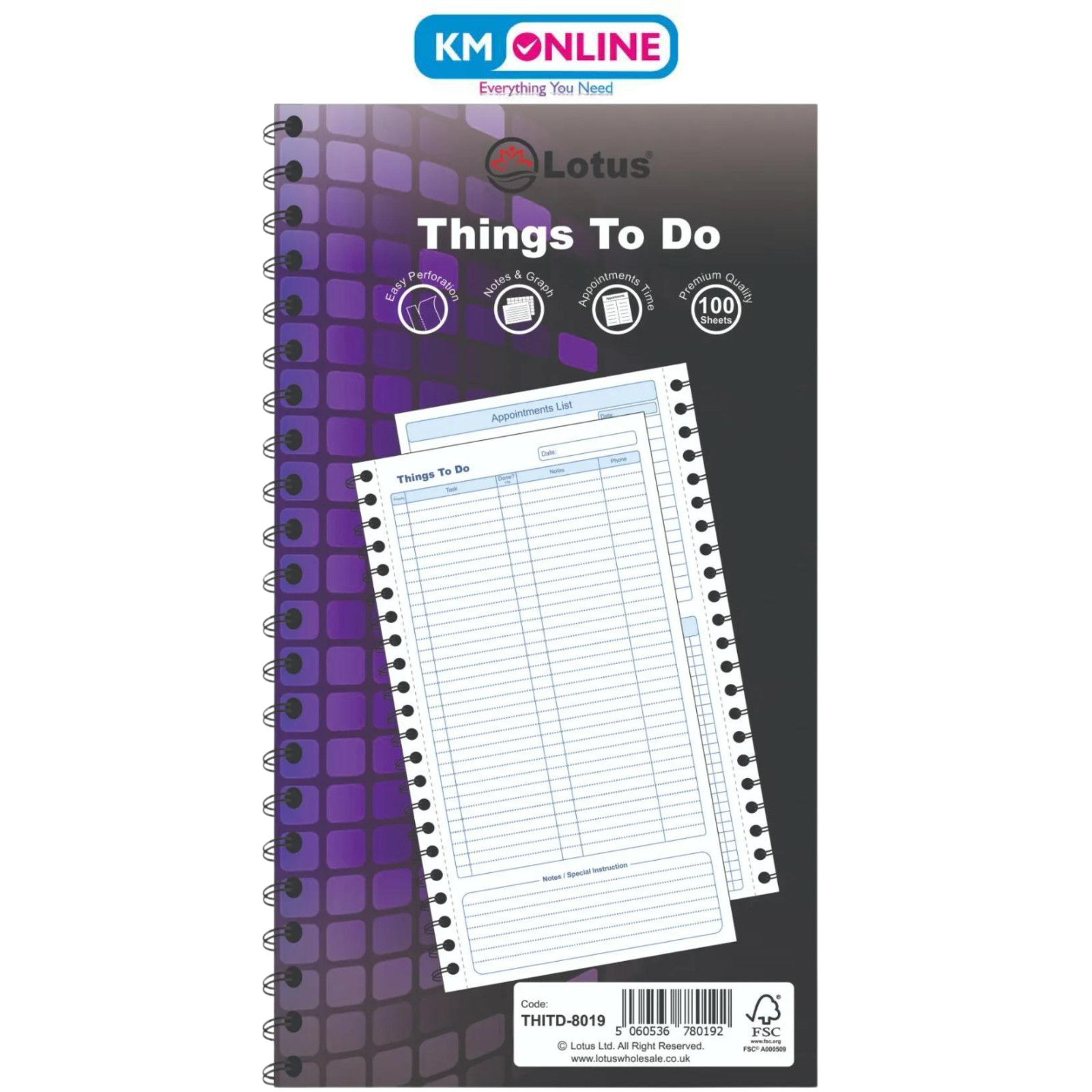 LOTUS TO DO LIST NOTE PAD–WEEKLY PLANNER BOOK WORK ORGANISER Wirebound 152x280mm