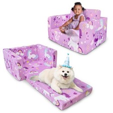 Kids Couch, 2-in-1 Toddler Sofa Fold Out, Soft Toddler Chair for Boys and Gir...