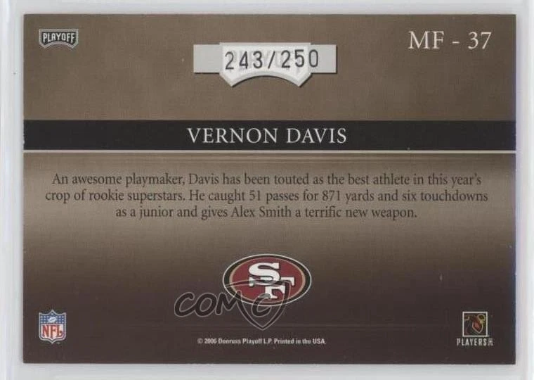 2006 Playoff Absolute Memorabilia Marks of Fame /250 Vernon Davis Rookie RC - Image 2 of 2