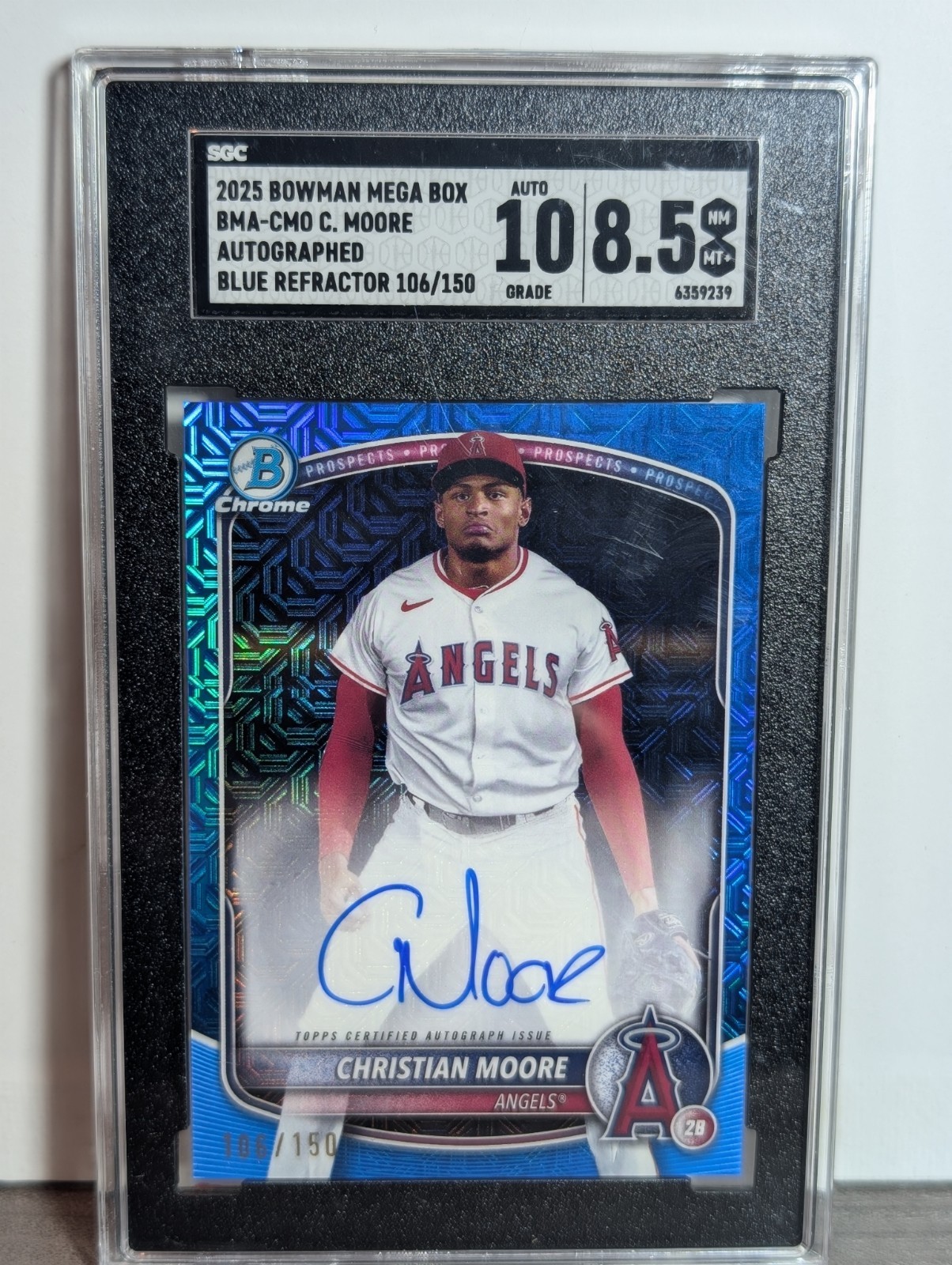 2025 Bowman Christian Moore Chrome Prospect Auto Mega Box Blue Refractor #/150