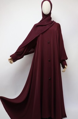 Dubai Abaya Closed Cuffed Flare Umbrella Abaya Muslim Modest Dress Maroon