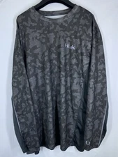 Huk Shirt Mens 2XL Gray Camouflage Fishing Performance Stretch Crew Long Sleeve