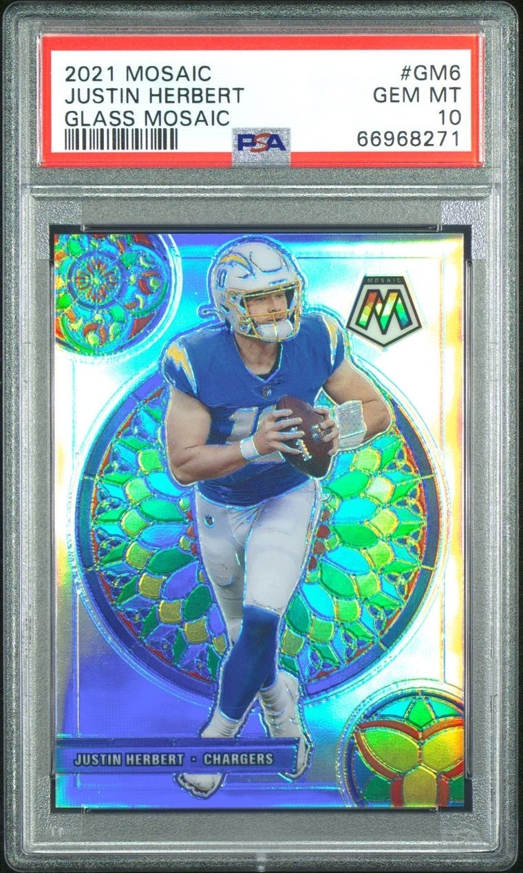 2021 Panini Mosaic Justin Herbert Glass Mosaic Case Hit PSA 10 LA Chargers