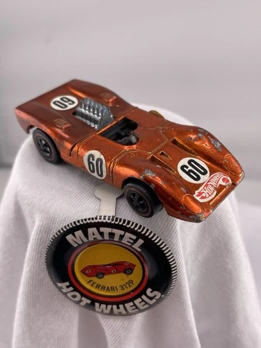 Hot Wheels Redline Car 1969 Ferrari 312p Copper Red With Button #08 Estate
