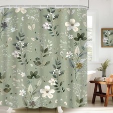 Sage Green Floral Shower Curtain Flower Cottage Core Vintage Bathroom Decor