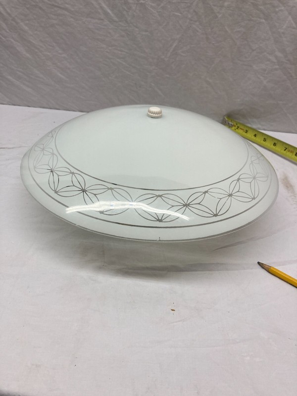 Two bulb flush mount ceiling light fixture white glass with a simple pattern