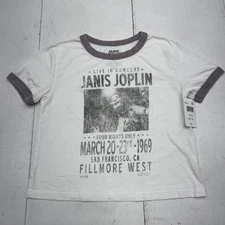 Janis Joplin Shirt Womens XS White Ringer Tee Fillmore West 1969 Concert Graphic
