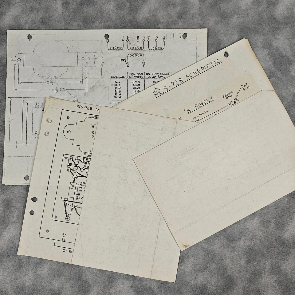Vintage RCS-728 Tube Radio Supply Original Hand-Drawn & Printed Schematics Lot - Image 4 of 4