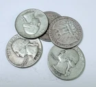 LOT OF 5 WASHINGTON QUARTERS 90% SILVER ALL 1940's - #6309