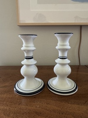 PAIR Dansk Bistro Candle Holder Christianshavn Blue White Portugal Candlesticks 