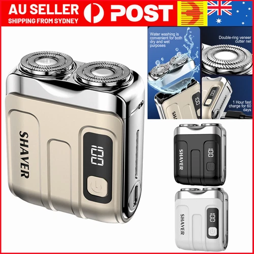 Portable Electric Rotary Dual Ring Shaver,Waterproof with Power Display Beard AU - Picture 1 of 15