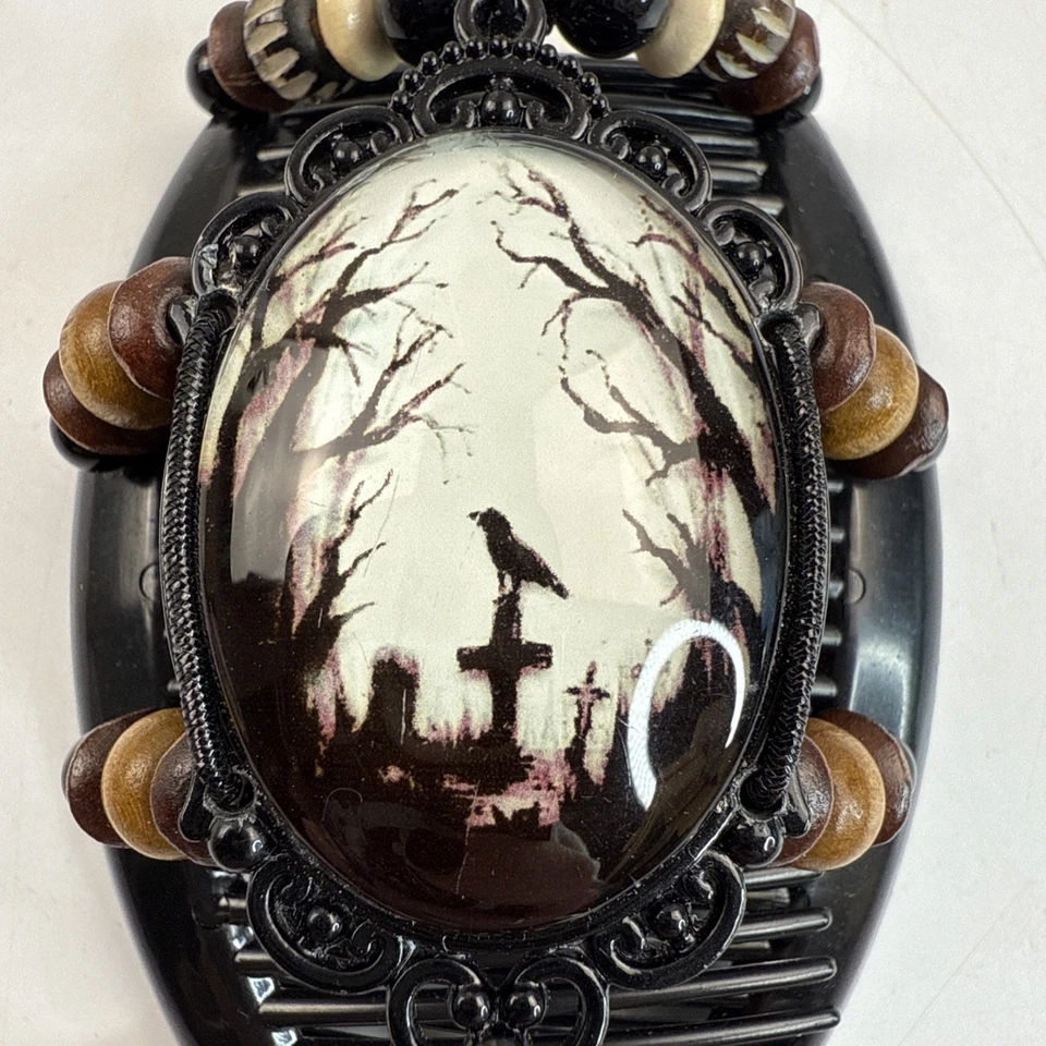 "Pinza de pelo de cuervo y cementerio de Halloween accesorio de cabello gótico clip espeluznante 3,5""" Foto 2 de 4