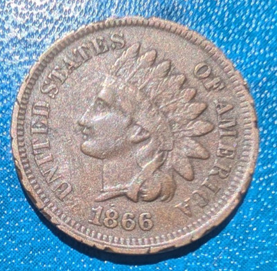 1866 USA Indian Head One Cent Münze - United States Penny - VF Edge Knabbereien (B)