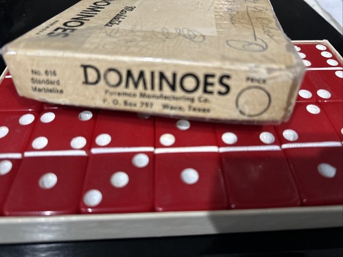 Vintage Puremco Marmorähnliche rote Dominosteine mit Box Waco TX Nr. 616 - Bild 4 von 5