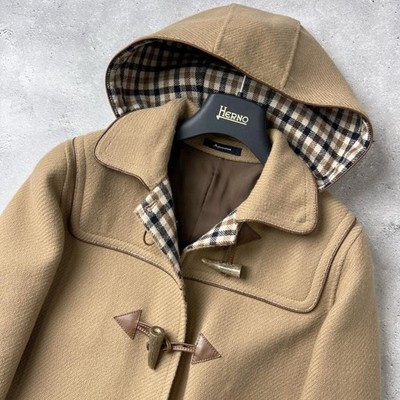 Aquascutum Duffle Coat Club Check Wool Camel Women's US SIze S
