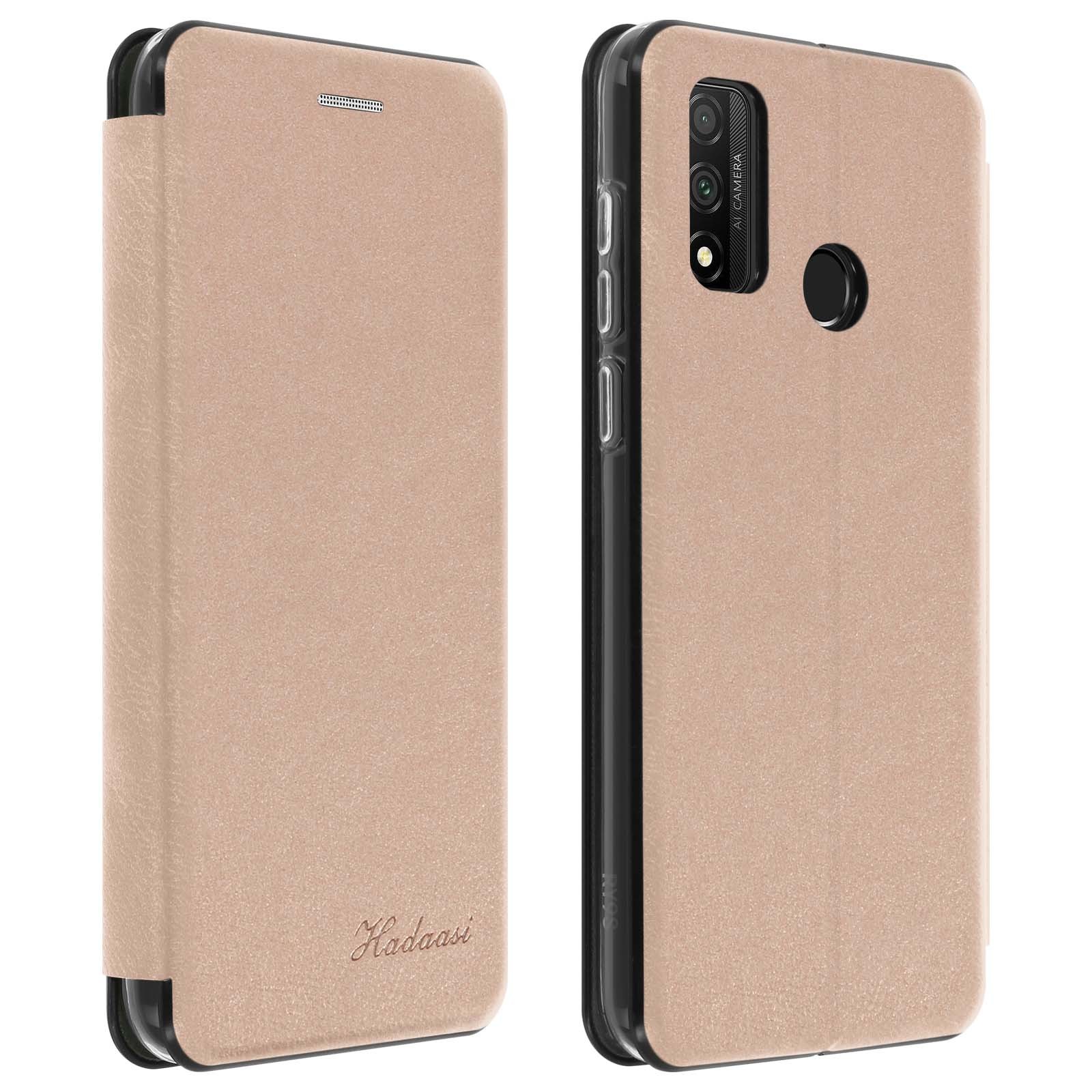 Coque Huawei P smart 2020 rose gold avec support vidéo intégré en simili cuir chic