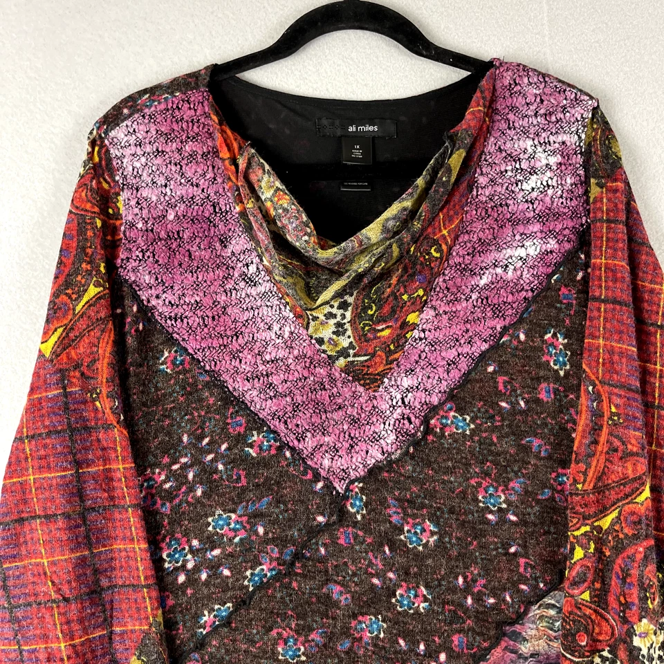 Suéter túnica Ali Miles mezcla de lana para mujer 1X capucha cuello mezcla medios texturizado artístico Foto 2 de 4