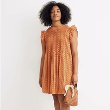Madewell Eyelet Ruffle Sleeve Pintuck Mini Dress Large