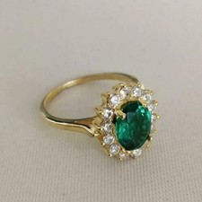 2Ct Lab Created Oval Green Emerald Women's Wedding Ring 14K Yellow Gold Finish